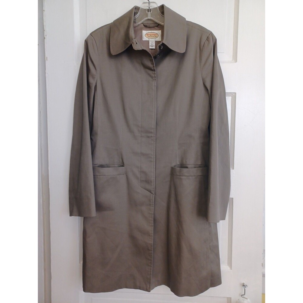 Talbots vintage trench coat S taupe gray neutral lined topper jacket minimalist